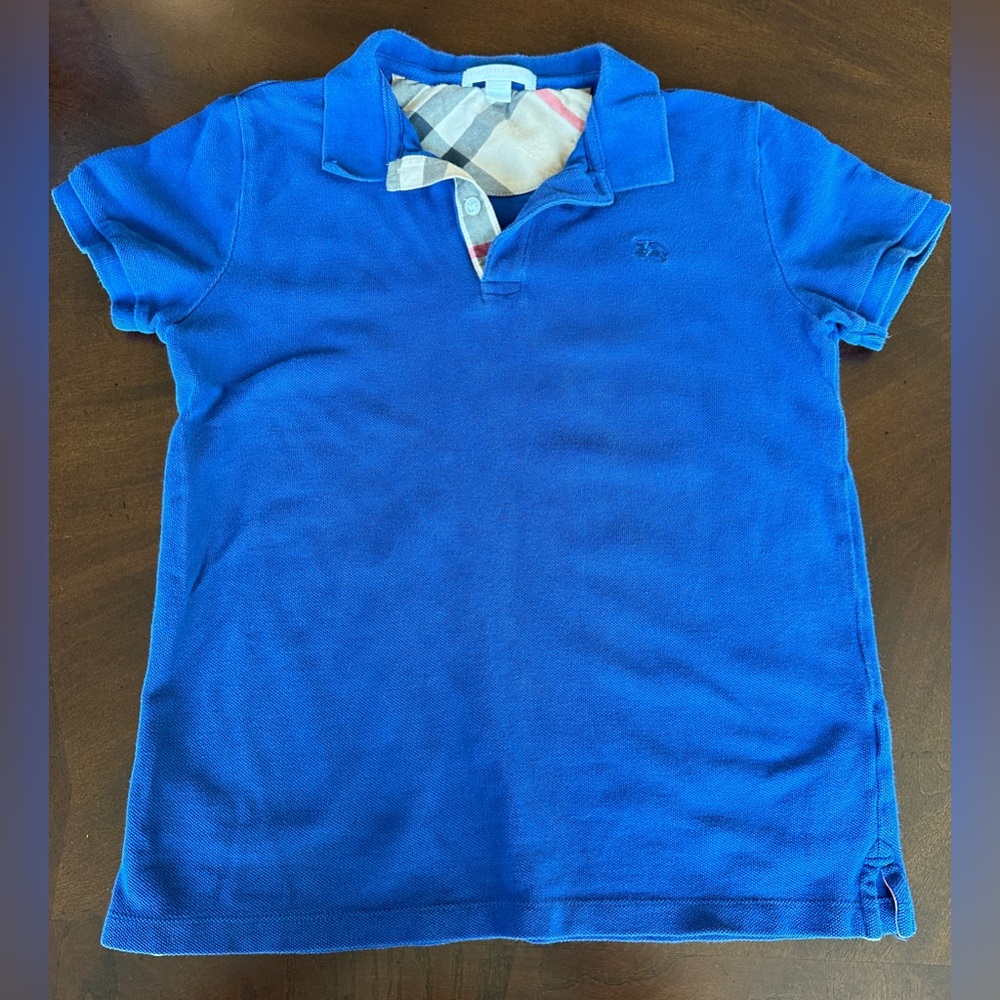 Burberry Boys Blue Polo Shirt with Nova Check‎ Plaid, Size 12Y